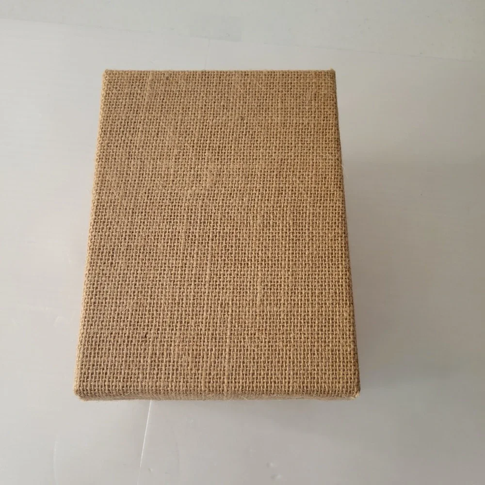 Storage Box Women Small Brown Burlap Jute Rustic With Lid Label Holder